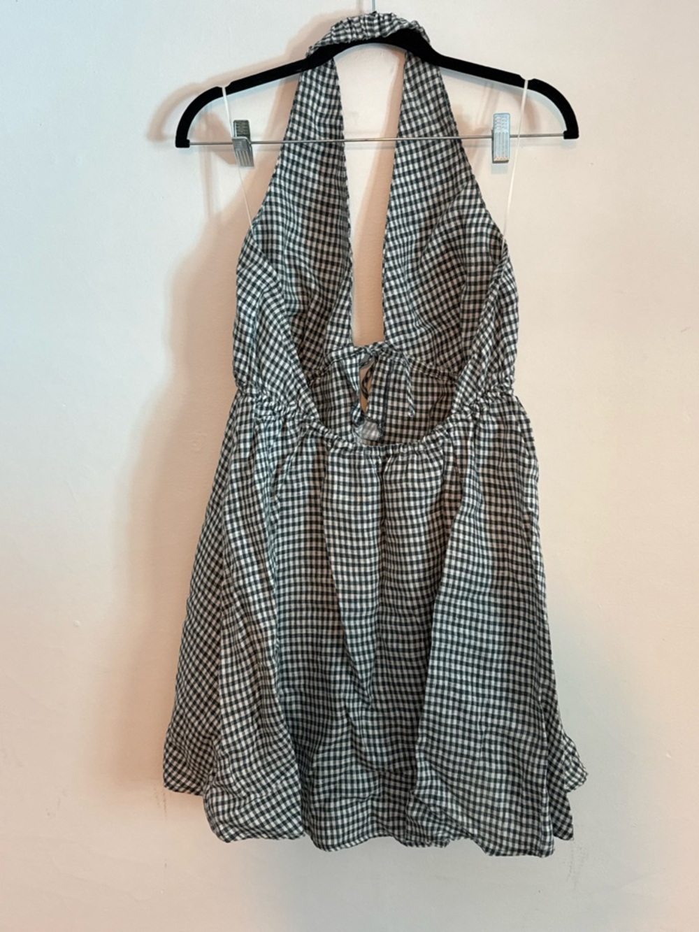 Reformation Black and White Gingham Halter Mini Dress